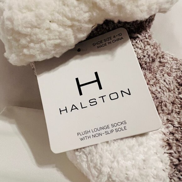 H By Halston-Women's-Plush Lounge Socks w/ Non Slip Soles-Size 4-10-Ivory/Mauve - Picture 3 of 12